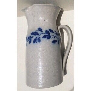 Salmon Falls 2000 Stoneware 9" Pitcher w/Handle Dover NH w/Cobalt Blueberry Vine